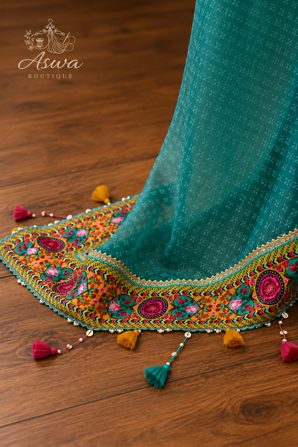 Green printed suit with dupatta