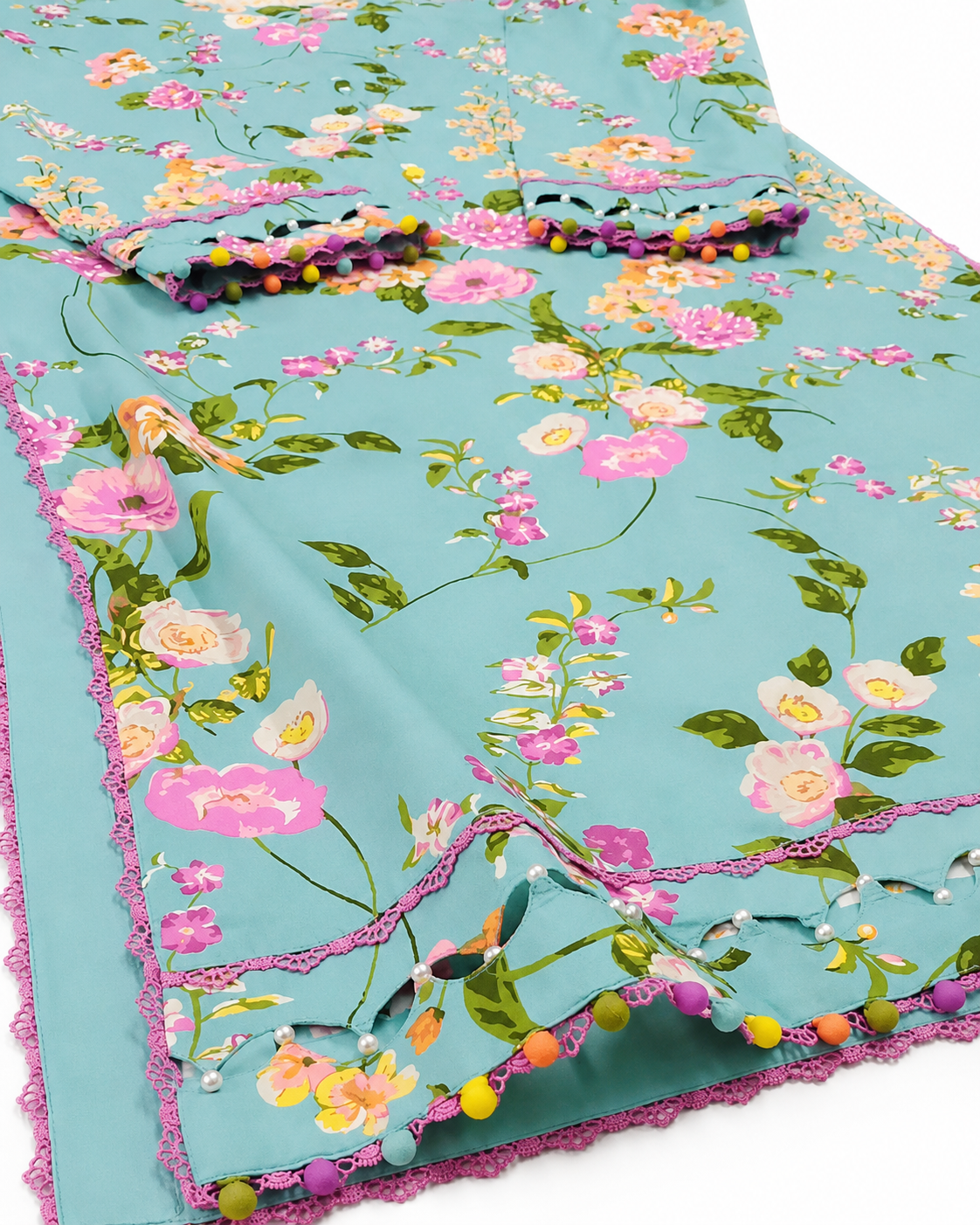 Teal embroidered dupatta with tassels